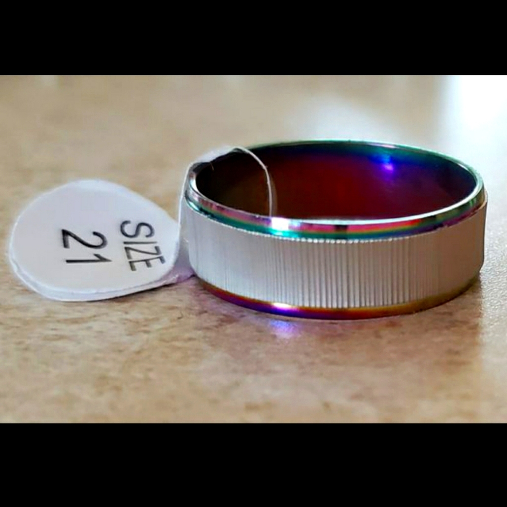 New stainless steel rainbow ring size 12